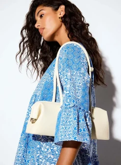 Accent ruffles V-neck printed tunic dress