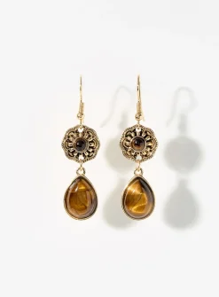 Amber gemstone and flower earrings