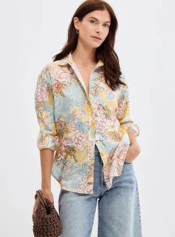 Animated floral pure linen shirt