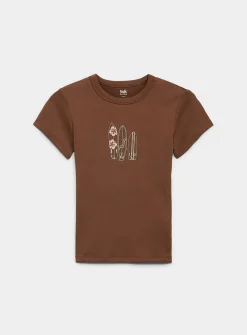 Appliqué mini-sleeve crew-neck T-shirt