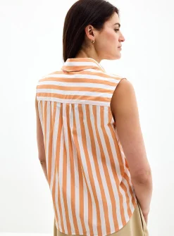 Apricot-stripe sleeveless shirt