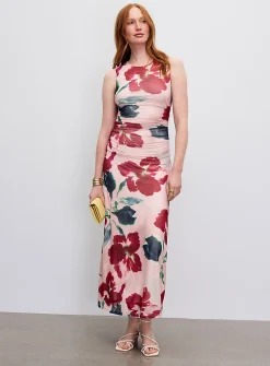 Arabella watercolour bloom micromesh dress
