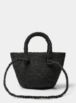 Arona black braided raffia mini bucket bag