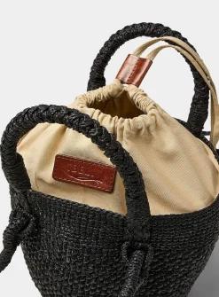 Arona black braided raffia mini bucket bag