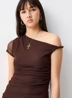 Asymmetrical-collar one-shoulder maxi dress