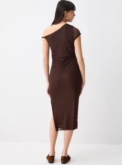 Asymmetrical-collar one-shoulder maxi dress