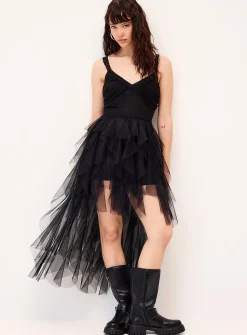 Asymmetrical high-low hem organza dress