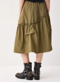 Asymmetrical ruffled midi skirt