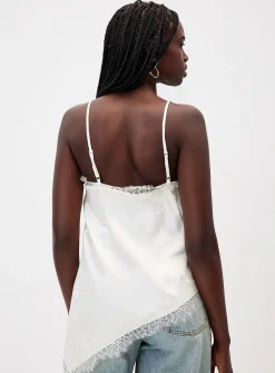 Asymmetrical satin and lace cami