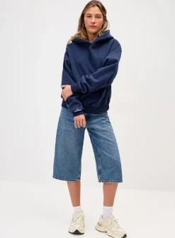 Back-print loose hooded sweatshirt