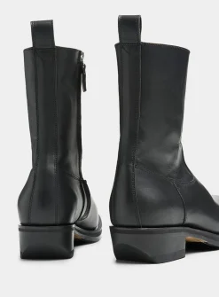 Barcelona black leather square-toe cowboy boots