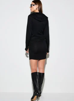 Bardot collar gathered waist minidress