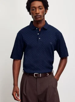 Basketweave-textured jacquard polo