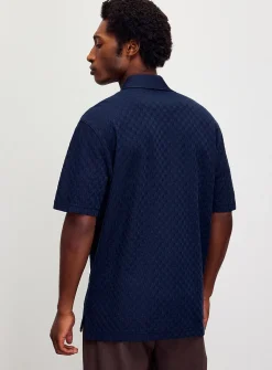 Basketweave-textured jacquard polo