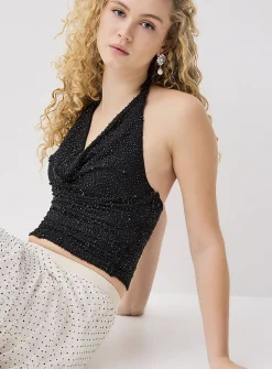 Beaded draped halter cami