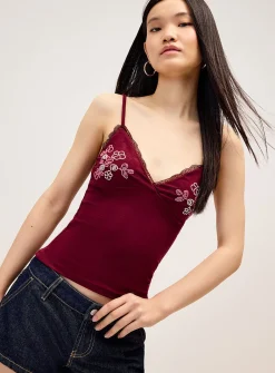 Beaded floral fitted cami