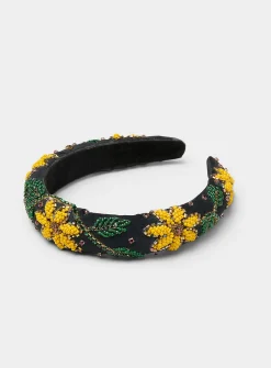 Beaded flower black headband