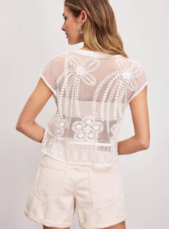 Beads and crocheted flowers sheer vest