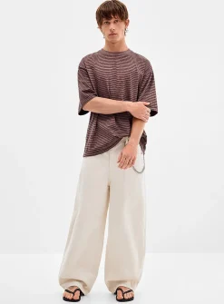 Beige textured baggy jean