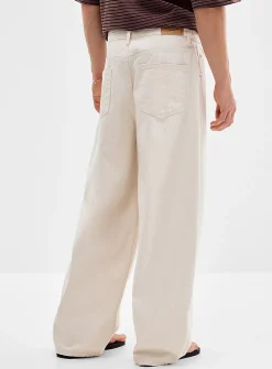 Beige textured baggy jean