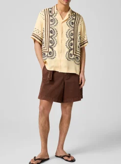 Belted brown denim short