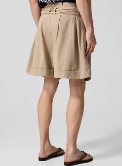 Belted gathered waist shorts