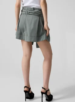 Belted high-waisted gathered shorts