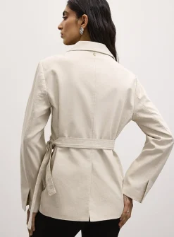 Belted loose linen-blend blazer