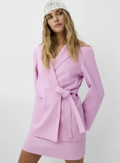 Belted loose linen-blend blazer