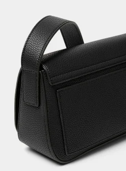 Bevel flap pebbled crossbody bag