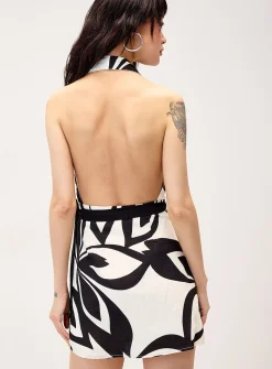 Black-and-white print wrap minidress
