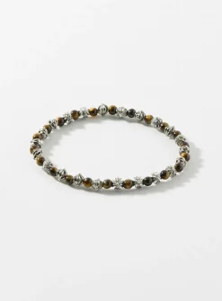 Black bead and grooved cross bracelet