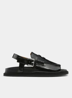 Black leather loafer sandal