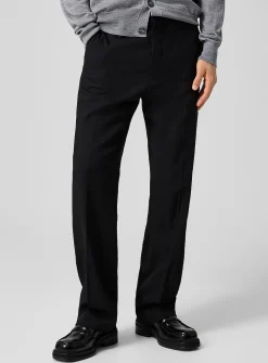 Black pure virgin wool straight-leg pant