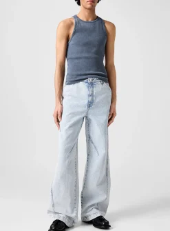 Bleached wide-leg jeans with darts