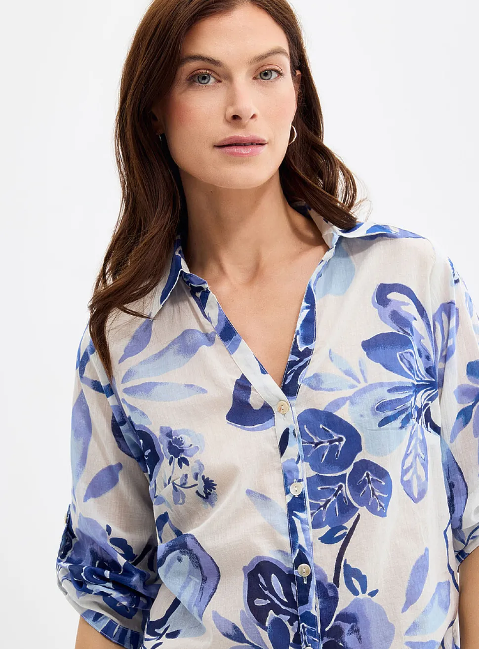 Blue flower loose voile shirt