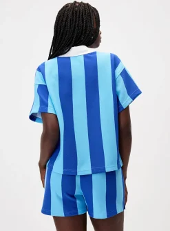 Blue rugby-stripe polo