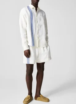 Blue side stripe pure linen short