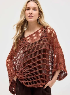 Boat-neck crochet-effect sweater