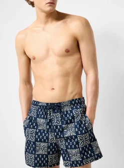 Botanical-print swim trunk