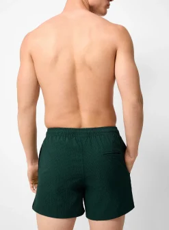 Bottle-green seersucker ripstop swim trunk