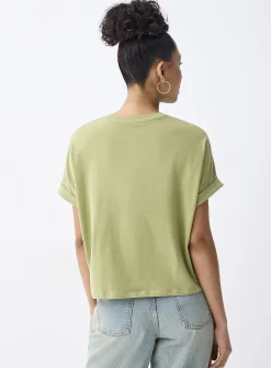 Boxy cuffed-sleeve T-shirt