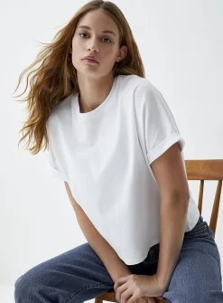 Boxy cuffed-sleeve T-shirt