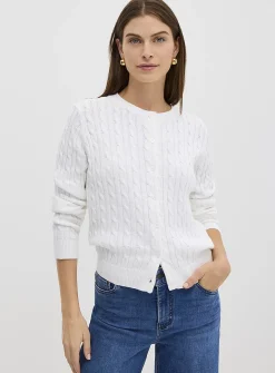 Boxy-fit cable-knit pure cotton cardigan