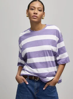 Boxy striped organic cotton slub T-shirt