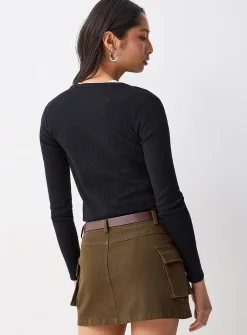 Brown belt cargo miniskirt