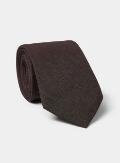 Brown linen-blend tie