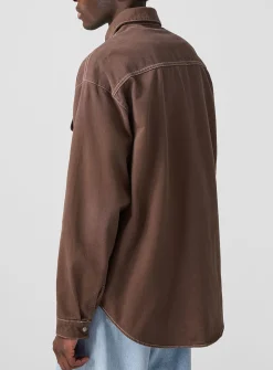 Brown twill overshirt with pockets