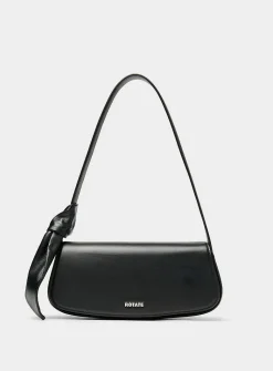 Buckled leather baguette bag