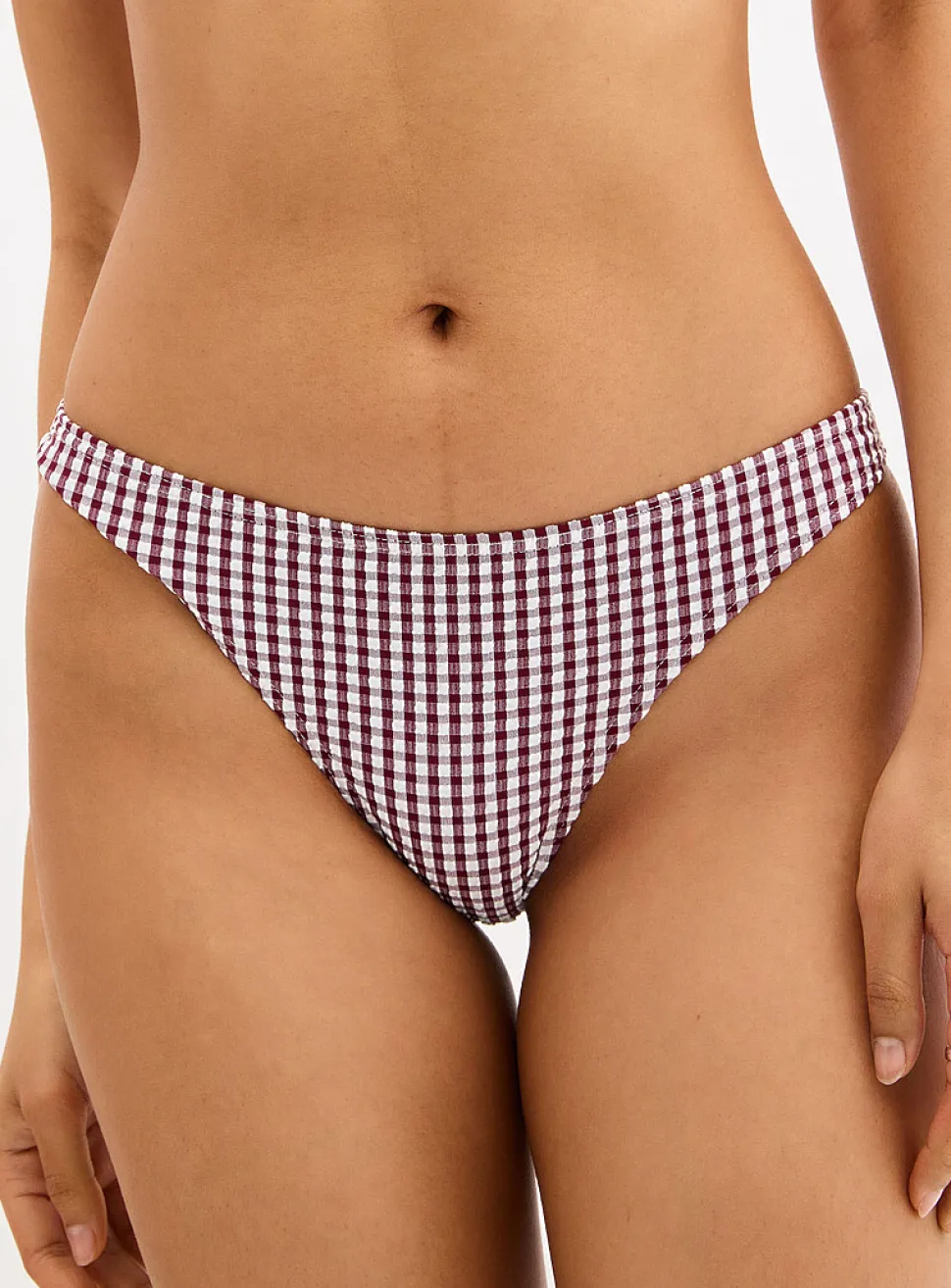 Burgundy seersucker gingham slim bikini